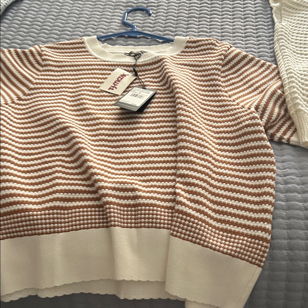 Adrianna Papell Brown and White Striped Sweater